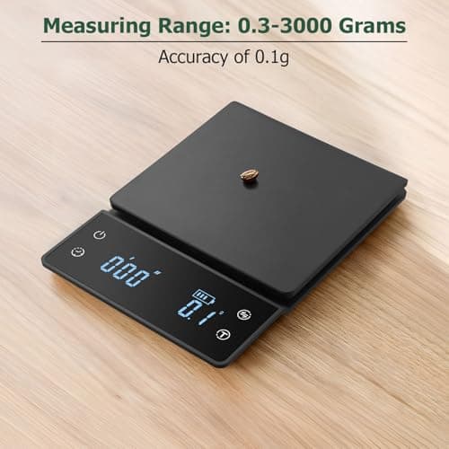 JiGiU Digitale Kaffeewaage für Pour-Over-Kaffee – 3 kg/0,1 g Genauigkeit, großes Display, wiederaufladbar
