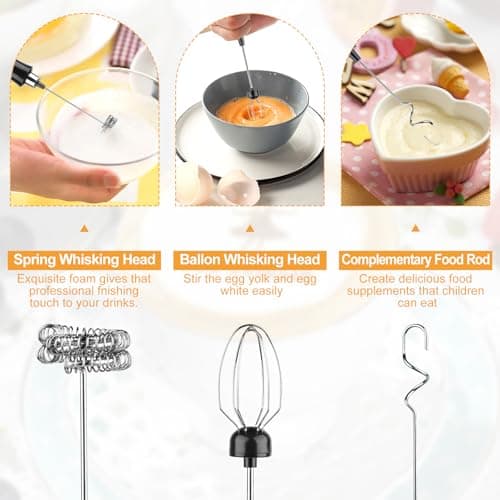 NVIYAM Elektrischer Hand-Held Milk Frother Stab, Drei Quirl, Wiederaufladbar, für Matcha, Cappuccino und Sahne