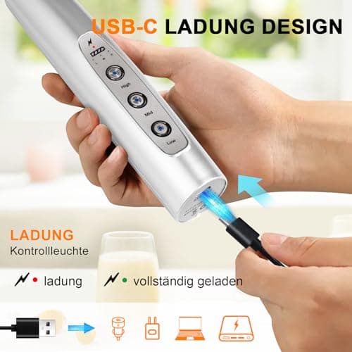 YUSWKO Milchaufschäumer elektrisch für Cappuccino, Usb Wiederaufladbarer Aufschäumer mit 3 Köpfen, 3 Geschwindigkeiten u