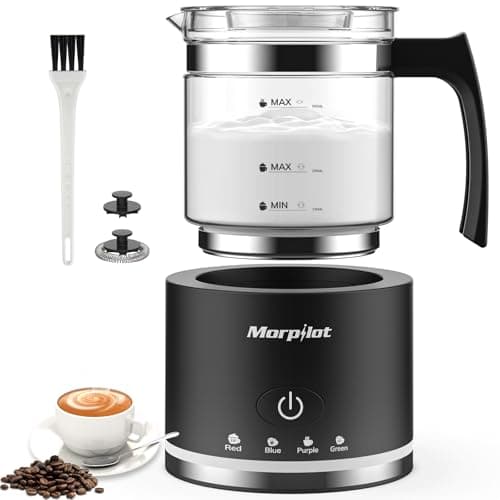 Morpilot Elektrischer Milchaufschäumer 500ml 600W, 4 in 1 für Heißer und Kalter, Spülmaschinenfest, Visuelles Glas, Latt