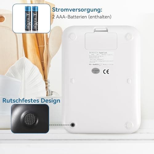 BOMATA Wasserdichte IPX6 Küchenwaage für Küche und Kochen mit Edelstahl-Wageplatte und Hintergrundbeleuchtung - B619 Wei