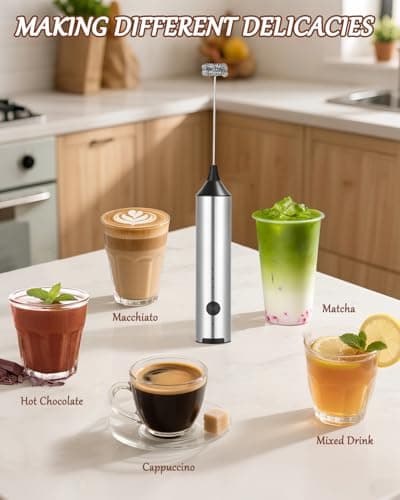 Hixava Elektrischer Milchaufschäumer 3 Geschwindigkeiten Silbrig Schokoladenspike Matcha Milchkaffee