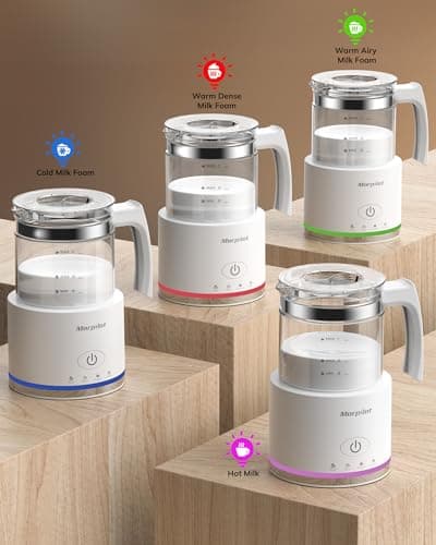 Morpilot Elektrischer Milchaufschäumer 500ml 600W, 4 in 1 für Heißer und Kalter, Spülmaschinenfest, Visuelles Glas, Latt