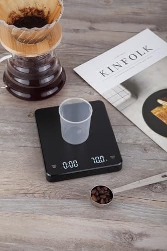 INF Wiederaufladbare Kaffeewaage mit Timer für perfekten Kaffee, Hohe Präzision 3 kg / 0,1 g, Mehrere Maßeinheiten, Schw