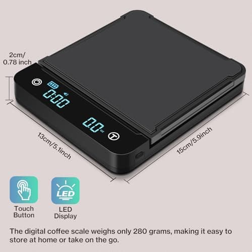 Digitale Kaffeewaage Cadrim 0,1g/3Kg Hochpräzise Elektronische Küchenwaage für Kaffeespezialitäten und Espresso
| Digit