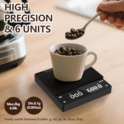 Apritsce Digitale Kaffeewaage mit Timer für Filterkaffee, 0.1g Hochpräzise Feinwaage, Wiederaufladbare Coffee Scale mit