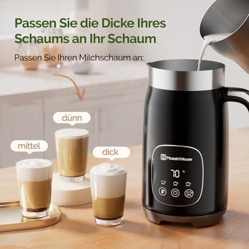Maestri House Elektrischer Milchaufschäumer 4-in-1 Smart-Touch-Steuerung, Memory-Funktion, für Latte, Cappuccino, Warme