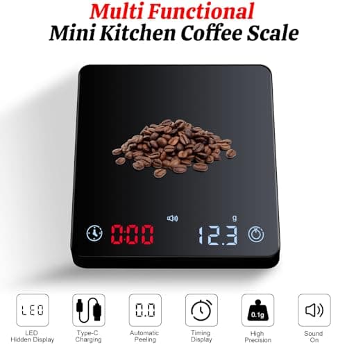 HUAJUN Mini-Kaffeewaage mit Timer und USB-Ladegerät, hohe Präzision, für Kaffeeliebhaber im Zuhause, ideale Espressowaag