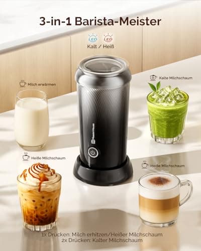 Maestri House 3-in-1 Elektrischer Milchaufschäumer, Edelstahl Innenseite, Leicht reinigbar, 240ml, Heiße und Kalte Milch