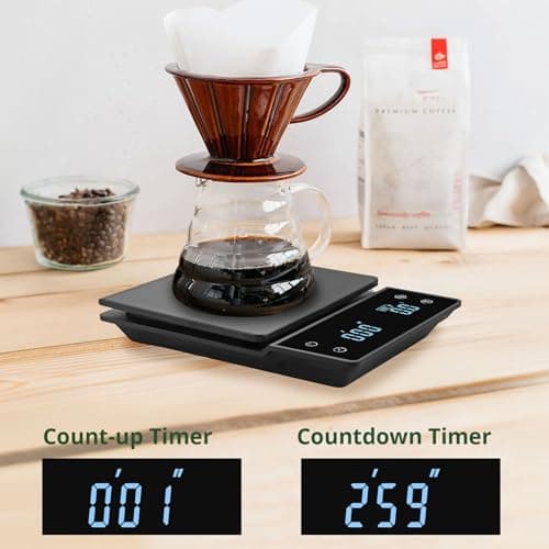 JiGiU Digitale Kaffeewaage für Pour-Over-Kaffee – 3 kg/0,1 g Genauigkeit, großes Display, wiederaufladbar
