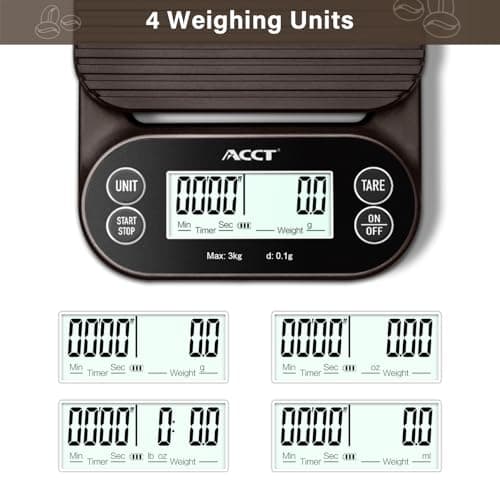 ACCT Kaffeewaage mit Timer für Küchengebrauch – Präzise Waage mit rutschfester Matte für Espresso und Übergießen, 3 kg/0