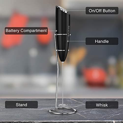 SimpleTaste Elektrischer Milchaufschäumer, 2-Batterietank, Edelstahl Standfuß, Starkmotor, Handheld Schaumbereiter (blac