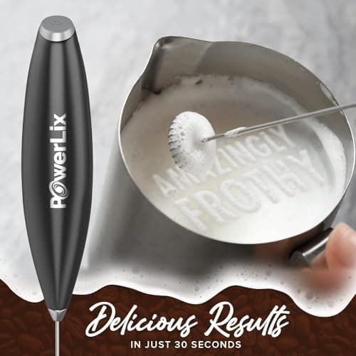 PowerLix Elektrischer Milk Frother - für Kaffee & Schokolade - Edelstahlständer 15-20s, 19000 U/min, Batteriebetrieben
