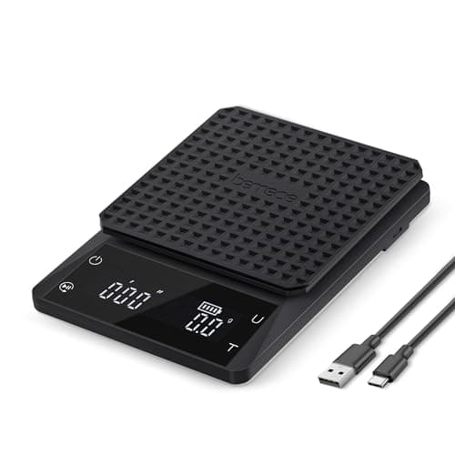 Bemece Wiederaufladbare Digital Kaffeewaage, Kaffeewaage mit Timer, 0,1 g Genauigkeit, Wasserdichte Espresso Waage mit G