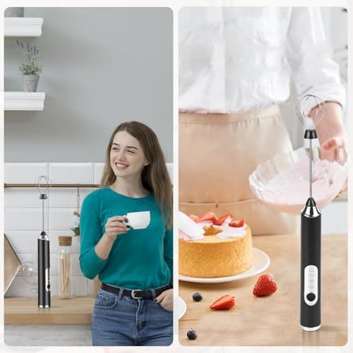 Elektrische Milchaufschäumer Stab Wiederaufladbar 3 Einstellbare Geschwindigkeiten für Kaffee Cappuccino Latte