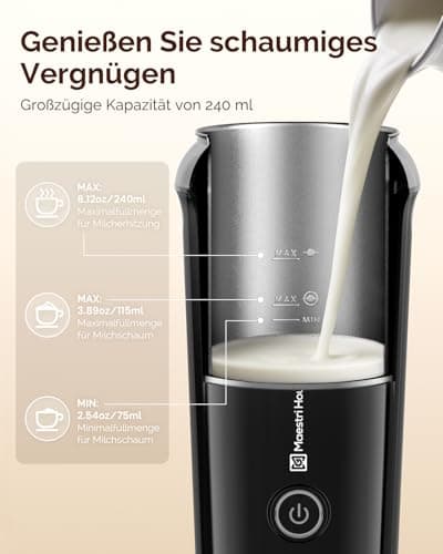 Maestri House 3-in-1 Elektrischer Milchaufschäumer, Edelstahl Innenseite, Leicht reinigbar, 240ml, Heiße und Kalte Milch