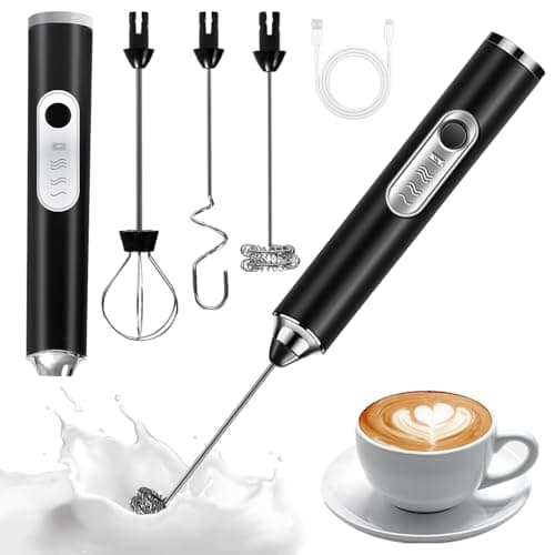 TIDEVAN Elektrischer Milchaufschäumer Stab - 3 Gang Aufschäumer mit 3 Schneebesen für Kaffee, Sahne, Eier Schlagen (Weiß
