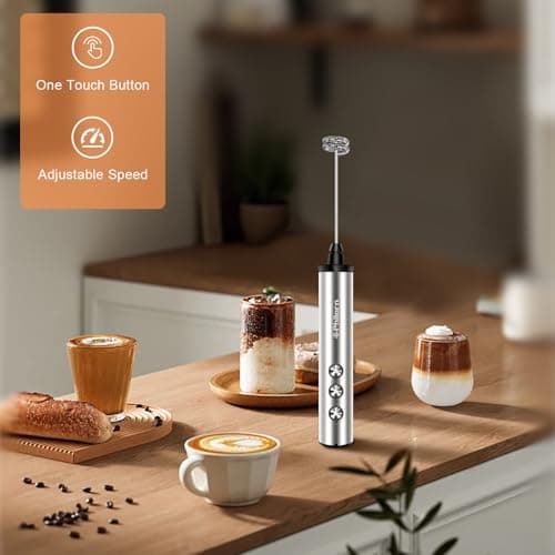 Philorn Elektrischer Milchauflöffel 3-Gang USB-Aufladbar Edelstahl mit 3 Heads für Kaffee/Latte/Cappuccino/Creme/Cocktai