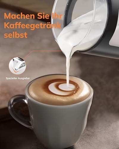 Morpilot Elektrischer Milchaufschäumer 130-600ml 550W, 4 in 1 Milchschäumer für Heißer und Kalter, Visuelles Glas, Latte