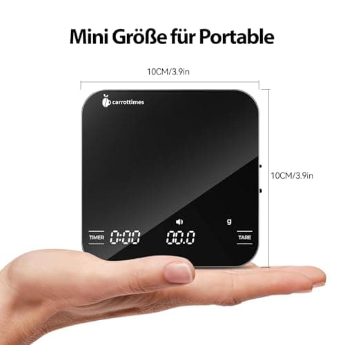Carrottimes Wiederaufladbare Mini Kaffeewaage mit Timer - Präzision 2 kg/0,1 g für Espresso und Pour-Over (schwarz)  
Ca