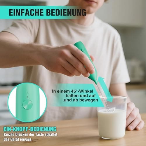 HAUSHOF Milchaufschäumer StabFürCafeLoversMitEdelstahlSchneebesenWiederaufladenMöglichUSB-LademöglichkeitEinfachHandhabu