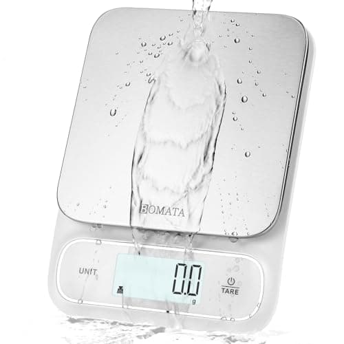 BOMATA Wasserdichte IPX6 Küchenwaage für Küche und Kochen mit Edelstahl-Wageplatte und Hintergrundbeleuchtung - B619 Wei