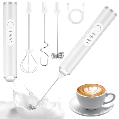 TIDEVAN Elektrischer Milchaufschäumer Stab - 3 Gang Aufschäumer mit 3 Schneebesen für Kaffee, Sahne, Eier Schlagen (Weiß