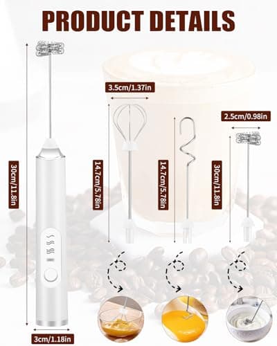 TIDEVAN Elektrischer Milchaufschäumer Stab - 3 Gang Aufschäumer mit 3 Schneebesen für Kaffee, Sahne, Eier Schlagen (Weiß