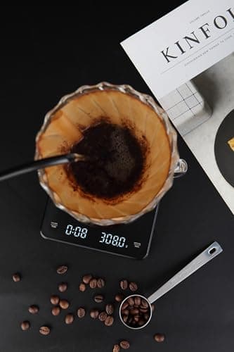 INF Wiederaufladbare Kaffeewaage mit Timer für perfekten Kaffee, Hohe Präzision 3 kg / 0,1 g, Mehrere Maßeinheiten, Schw
