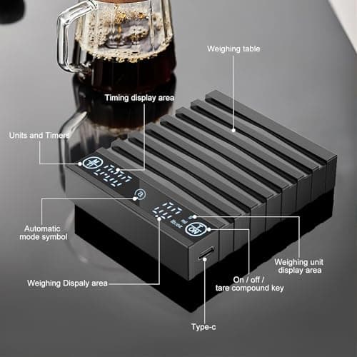 HUAJUN Mini Kaffeewaage mit Timer für Kaffeezubereitung, Hochpräzise 2kg/0.1g Digitale Küchenwaage, Automatische Zeiterf