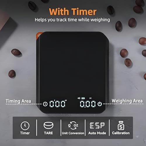 Gevvnss Mini-Kaffeewaage mit Timer, elektronische Küchenwaage, wiederaufladbar, wasserdicht, 0,1 g/2 kg, 3 Modi, Espress