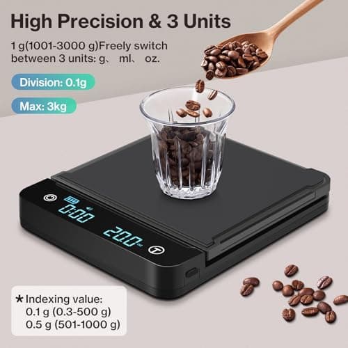 Digitale Kaffeewaage Cadrim 0,1g/3Kg Hochpräzise Elektronische Küchenwaage für Kaffeespezialitäten und Espresso
| Digit