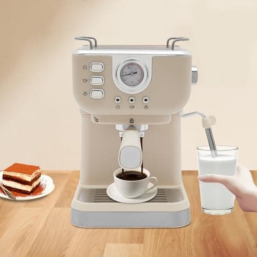 Deutsche Stolz 1.5L Espressomaschine mit Milchaufschäumer 2 in 1 Cappuccinomaschine 1050W 20Bar Kaffee Maschine Retro D