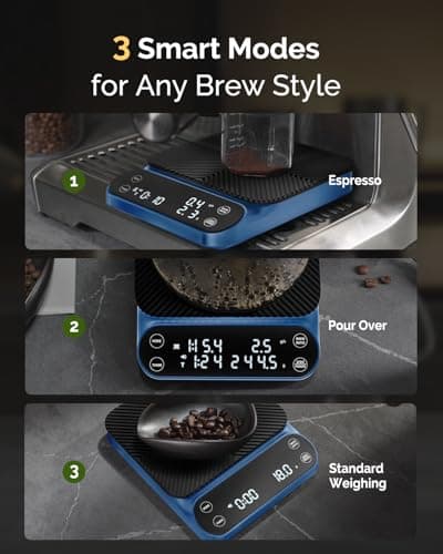 Maestri House S3 Blau: Digitale Kaffeewaage mit Timer und 3 Brühmodi für Expreso - Für Coffee-Lovers im Hauseisen-Zubere