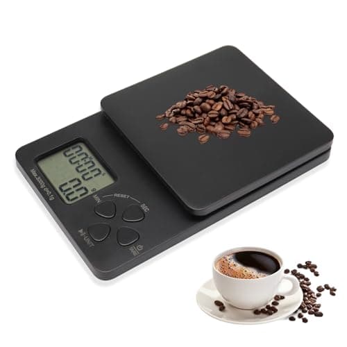 Sporgo Espresso Waage: Digitale Küchenwaage mit Timer für Barista, 0.1g/3kg USB-Ladung, LED-Anzeige, Schwarz