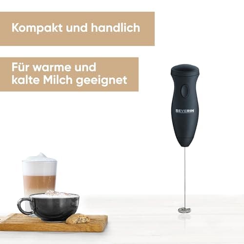 SEVERIN Elektrischer Milchaufschäumer SM 3590, kompakt aus Edelstahl, batteriebetrieben, einfache Handhabung, inkl. 2 Ba