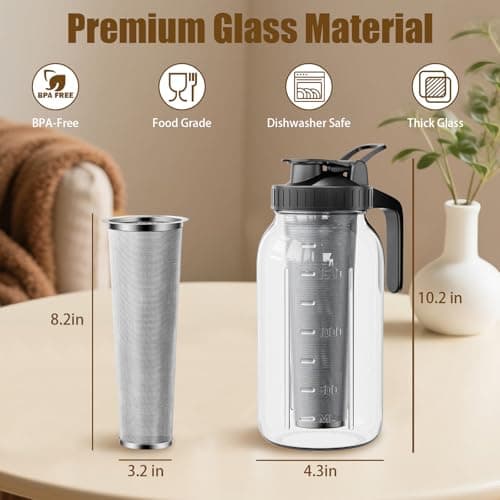 LASIEYO Cold Brew Coffee Maker Jar 2L - Ideal für Hausliche Kaffeezubereitung, Perfect für Iced Coffee und Tea
| Lasiey