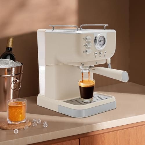 Deutsche Stolz 1.5L Espressomaschine mit Milchaufschäumer 2 in 1 Cappuccinomaschine 1050W 20Bar Kaffee Maschine Retro D