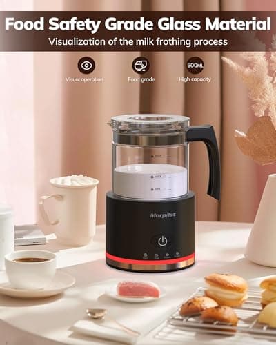 Morpilot Elektrischer Milchaufschäumer 500ml 600W - 4 in 1 Milchschäumer für Heißer und Kalter, Spülmaschinenfest, Schwa
