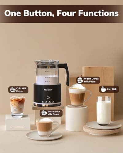 Morpilot Elektrischer Milchaufschäumer 500ml 600W - 4 in 1 Milchschäumer für Heißer und Kalter, Spülmaschinenfest, Schwa