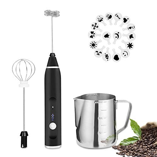 FITNATE Elektrischer Milchaufschäumer für Kaffee und Latte Artig mit 3 Stufen und Edelstahl Schneebesen, 12V aufladbare