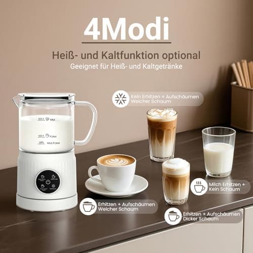 Elektrischer Milchaufschäumer 4 in 1 für Kaffee, Latte & Cappuccino, Automatische Schaum Maker mit Heiß & Kalt-Funktion,