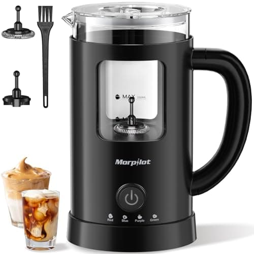 Morpilot Elektrischer Milchaufschäumer 130-600ml 550W, 4 in 1 Milchschäumer für Heißer und Kalter, Visuelles Glas, Latte