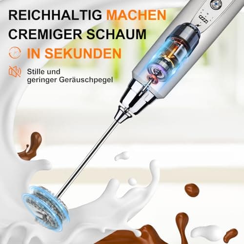 YUSWKO Milchaufschäumer elektrisch für Cappuccino, Usb Wiederaufladbarer Aufschäumer mit 3 Köpfen, 3 Geschwindigkeiten u