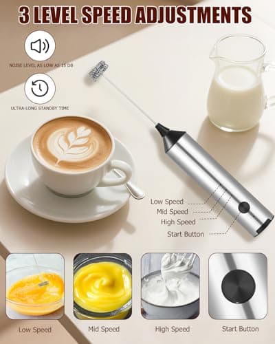 Hixava Elektrischer Milchaufschäumer 3 Geschwindigkeiten Silbrig Schokoladenspike Matcha Milchkaffee