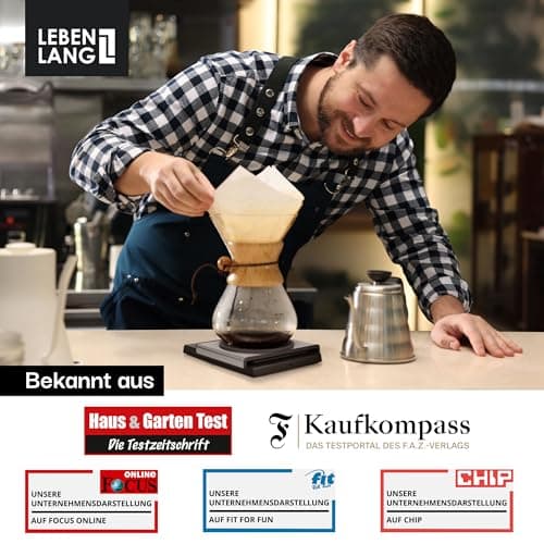 LEBENLANG Kaffeewaage & Espresso Waage - 0,1g Präzise mit Timer I Barista Coffee Scale I Kaffeewaage mit Timer Espressow
