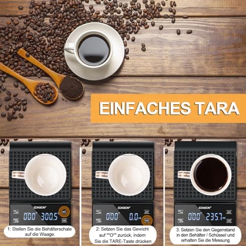 Digitale Kaffee Waage mit Timer & LED-Anzeige für Espresso
| Wasserdichte Espresso Waage mit großem Touchscreen & Hochp