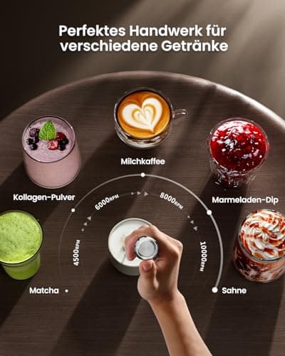Maestri House Wiederaufladbarer Milchaufschäumer für Barista-Profis mit stufenloser Geschwindigkeitsregelung, Wasserspei