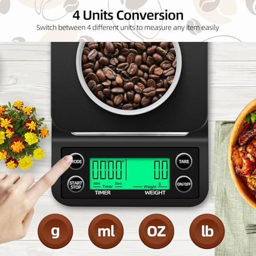 Kaffeewaage mit Timer - Digitale Espresso Waage 0,1g Präzision & Tara Küchenwaage bis 5kg mit g/oz/ml/lb - LCD Display f