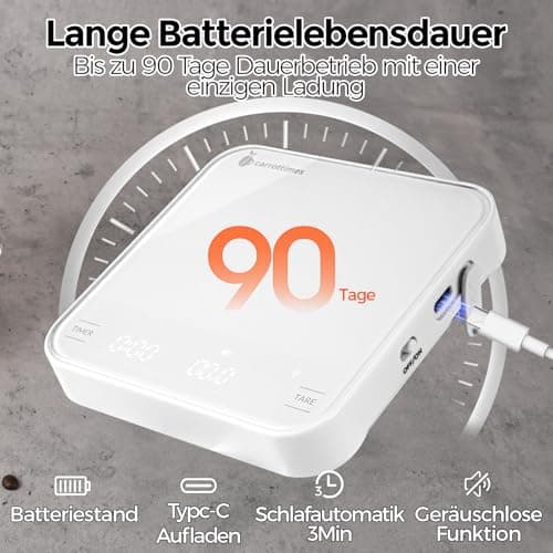 carrottimes Wiederaufladbare Mini Kaffeewaage mit Timer für Espresso und Pour-Over-Kaffee (Weiß)  
carrottimes Präzision